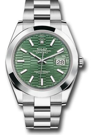 Replica Rolex Oystersteel Datejust 41 Watch 126300 Smooth Bezel Mint Green Fluted Motif Index Dial Oyster Bracelet